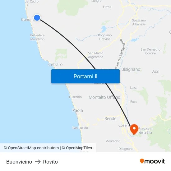 Buonvicino to Rovito map