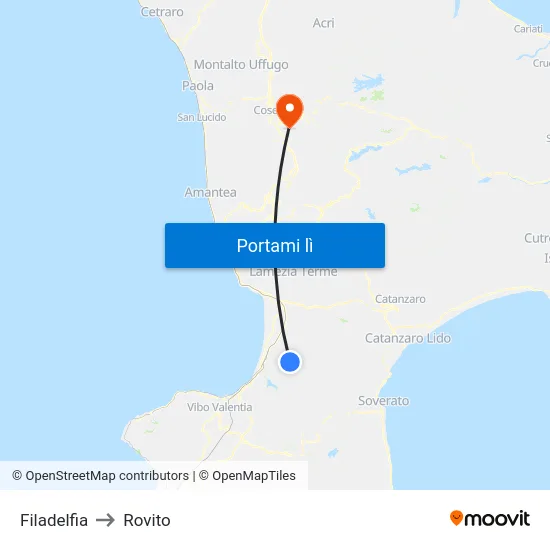 Filadelfia to Rovito map