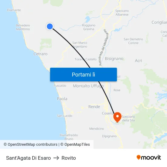 Sant'Agata Di Esaro to Rovito map