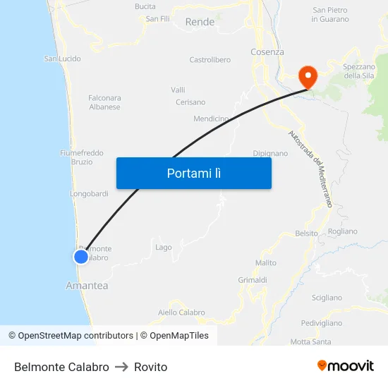 Belmonte Calabro to Rovito map