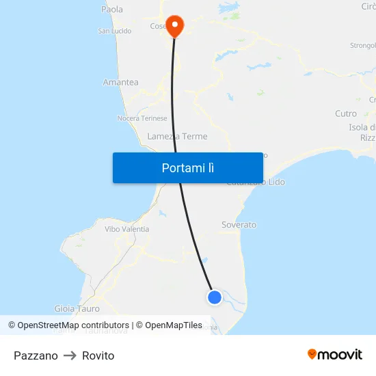 Pazzano to Rovito map