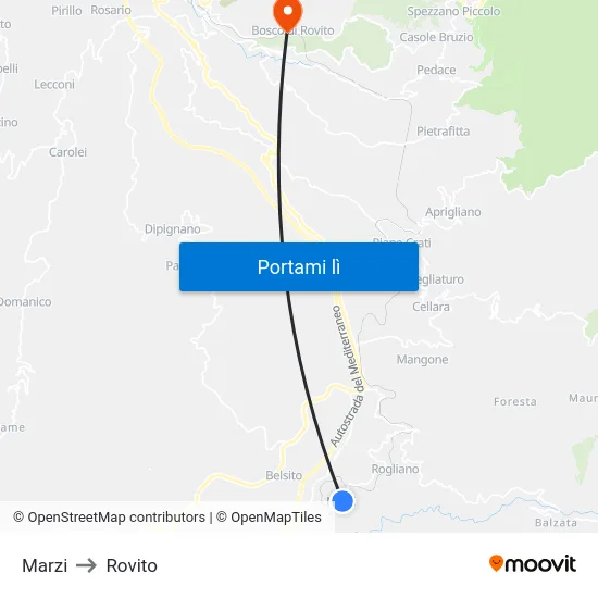 Marzi to Rovito map