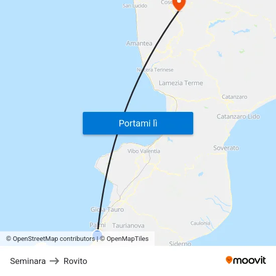 Seminara to Rovito map