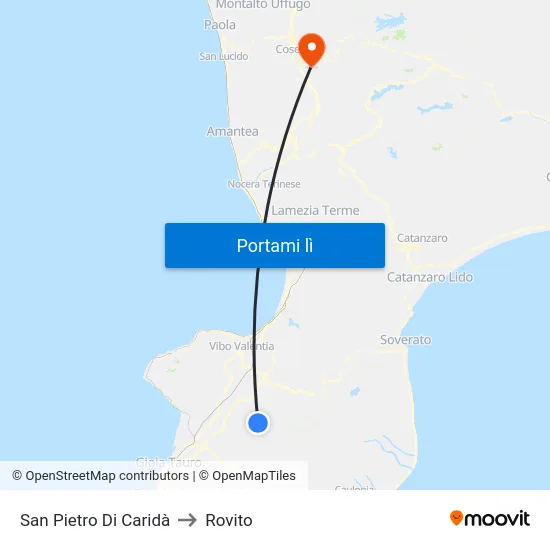 San Pietro Di Caridà to Rovito map