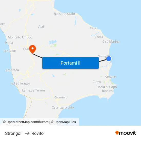 Strongoli to Rovito map