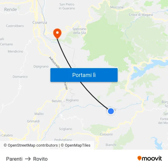 Parenti to Rovito map