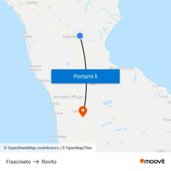 Frascineto to Rovito map
