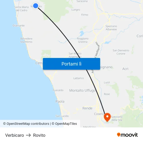 Verbicaro to Rovito map