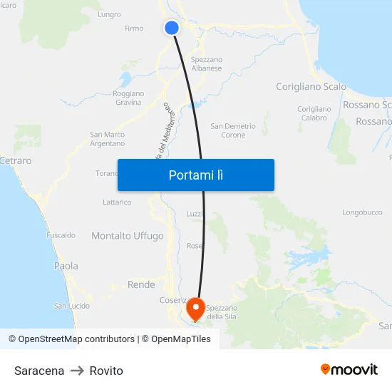 Saracena to Rovito map