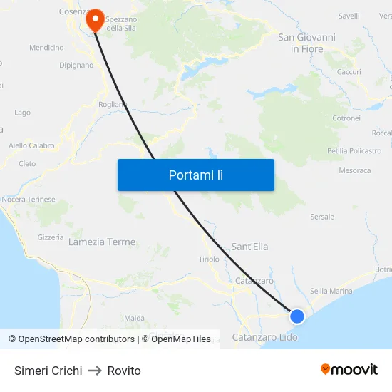 Simeri Crichi to Rovito map