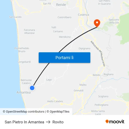 San Pietro In Amantea to Rovito map