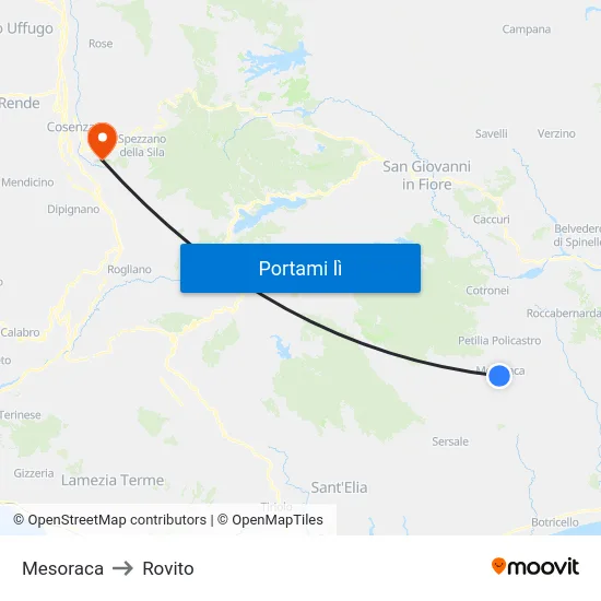 Mesoraca to Rovito map