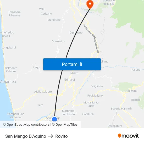 San Mango D'Aquino to Rovito map