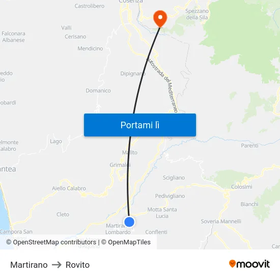 Martirano to Rovito map