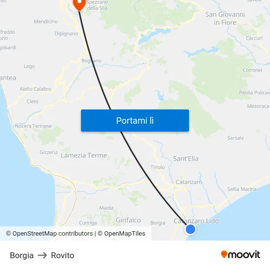 Borgia to Rovito map