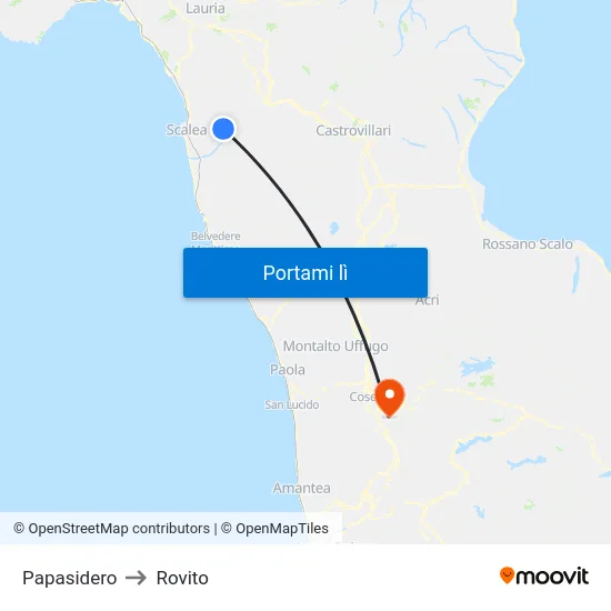 Papasidero to Rovito map