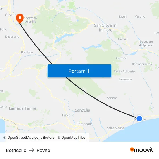 Botricello to Rovito map