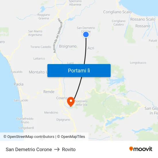 San Demetrio Corone to Rovito map
