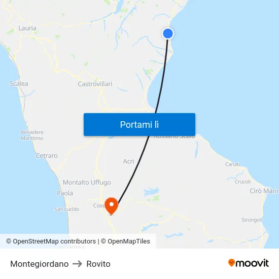 Montegiordano to Rovito map