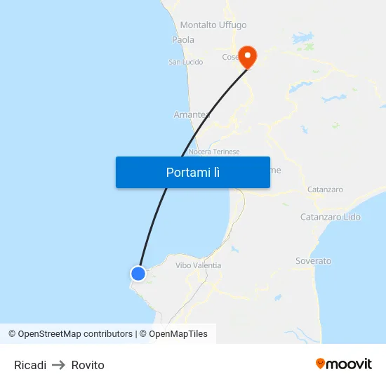 Ricadi to Rovito map