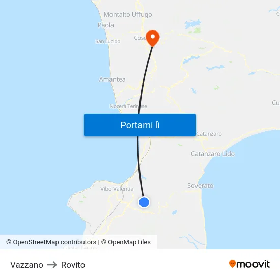 Vazzano to Rovito map