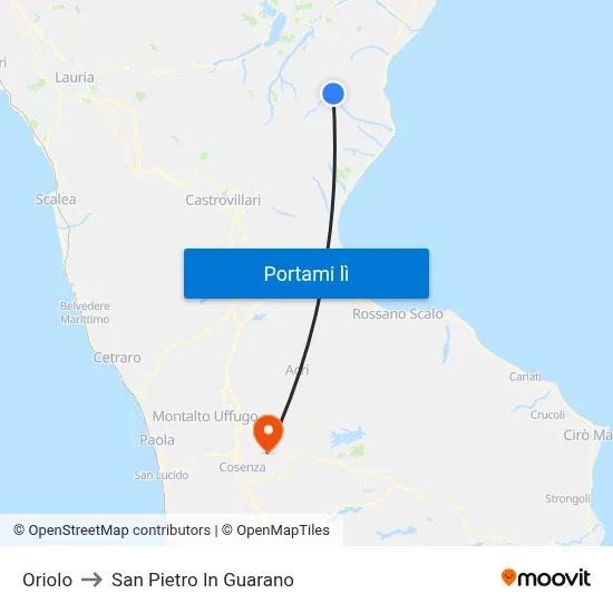 Oriolo to San Pietro In Guarano map