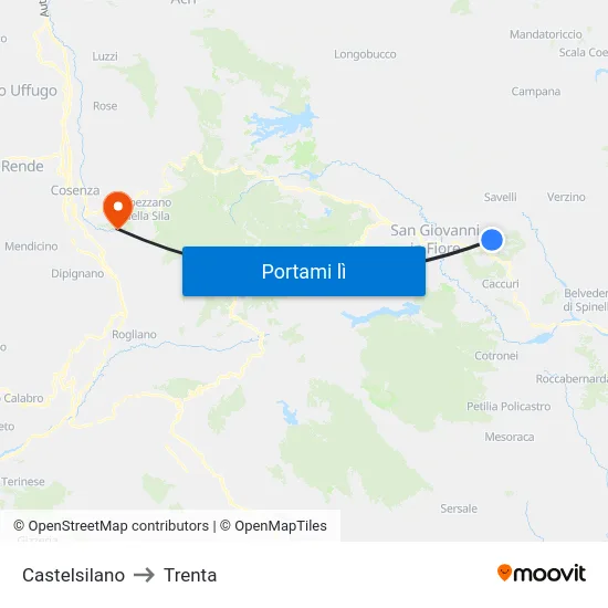 Castelsilano to Trenta map