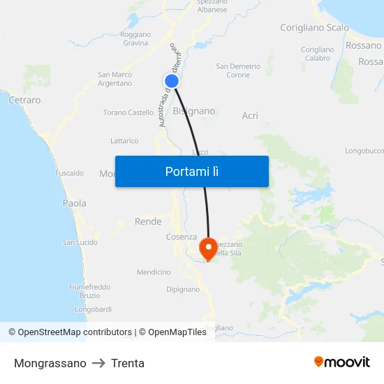 Mongrassano to Trenta map