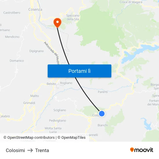 Colosimi to Trenta map
