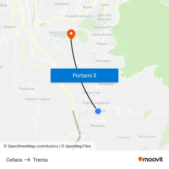 Cellara to Trenta map