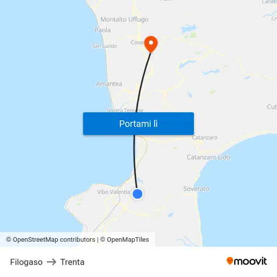 Filogaso to Trenta map