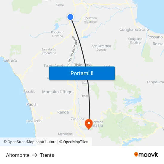 Altomonte to Trenta map