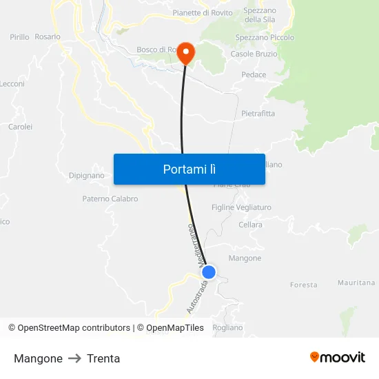 Mangone to Trenta map