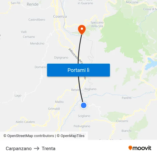 Carpanzano to Trenta map