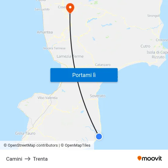 Camini to Trenta map