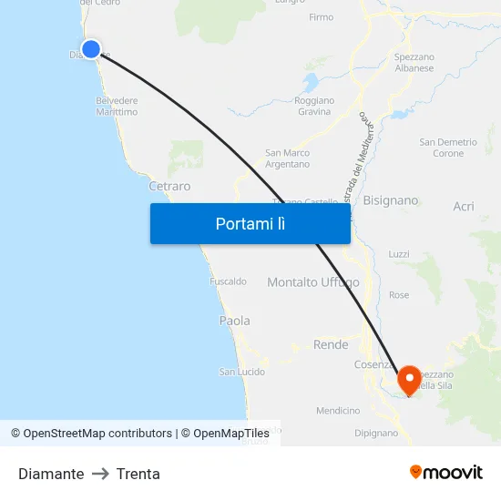 Diamante to Trenta map