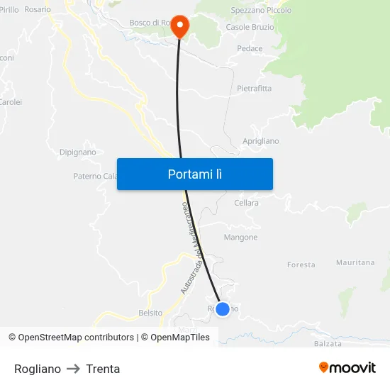 Rogliano to Trenta map