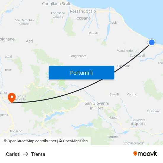 Cariati to Trenta map