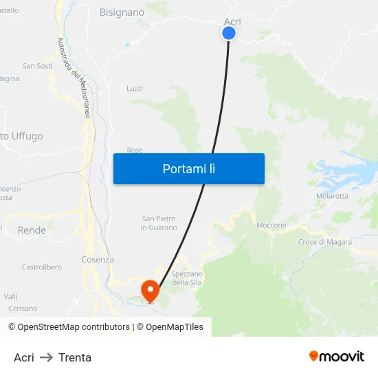Acri to Trenta map
