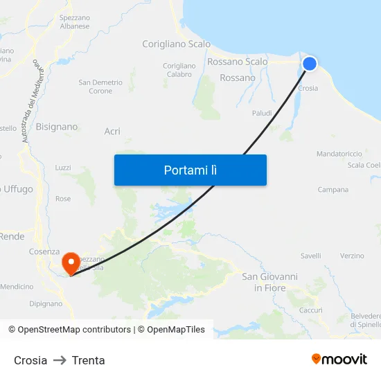 Crosia to Trenta map