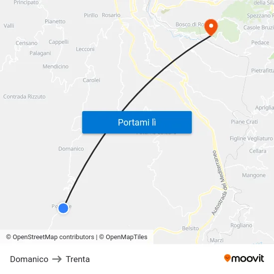 Domanico to Trenta map