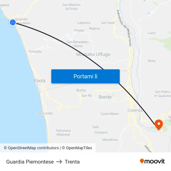 Guardia Piemontese to Trenta map