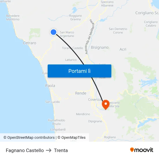 Fagnano Castello to Trenta map