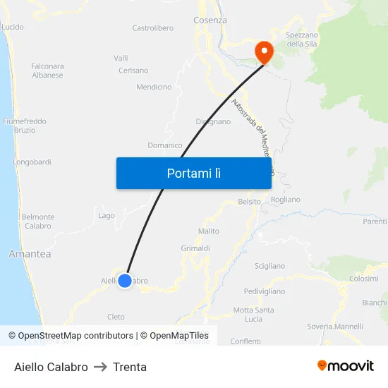 Aiello Calabro to Trenta map