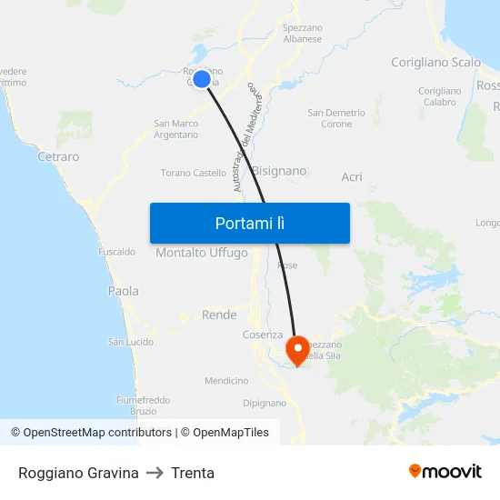 Roggiano Gravina to Trenta map