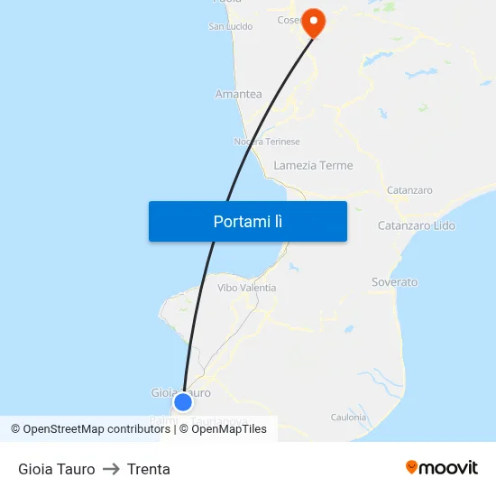 Gioia Tauro to Trenta map
