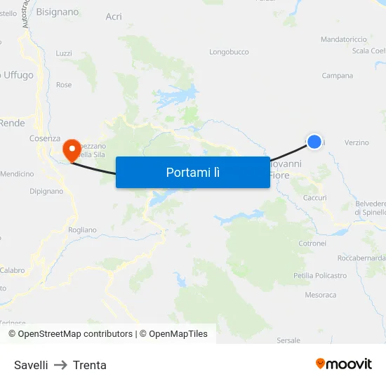 Savelli to Trenta map