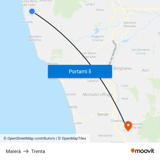 Maierà to Trenta map