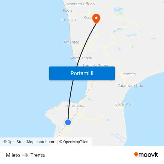 Mileto to Trenta map