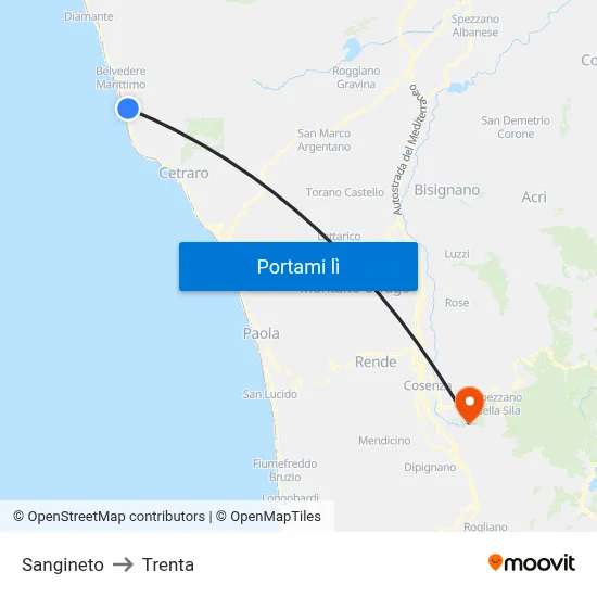 Sangineto to Trenta map